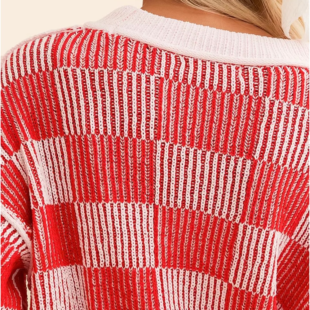 idem Ditto checkered chenille knitted long sleeve cropped sweater sz Sm - Picture 3 of 11